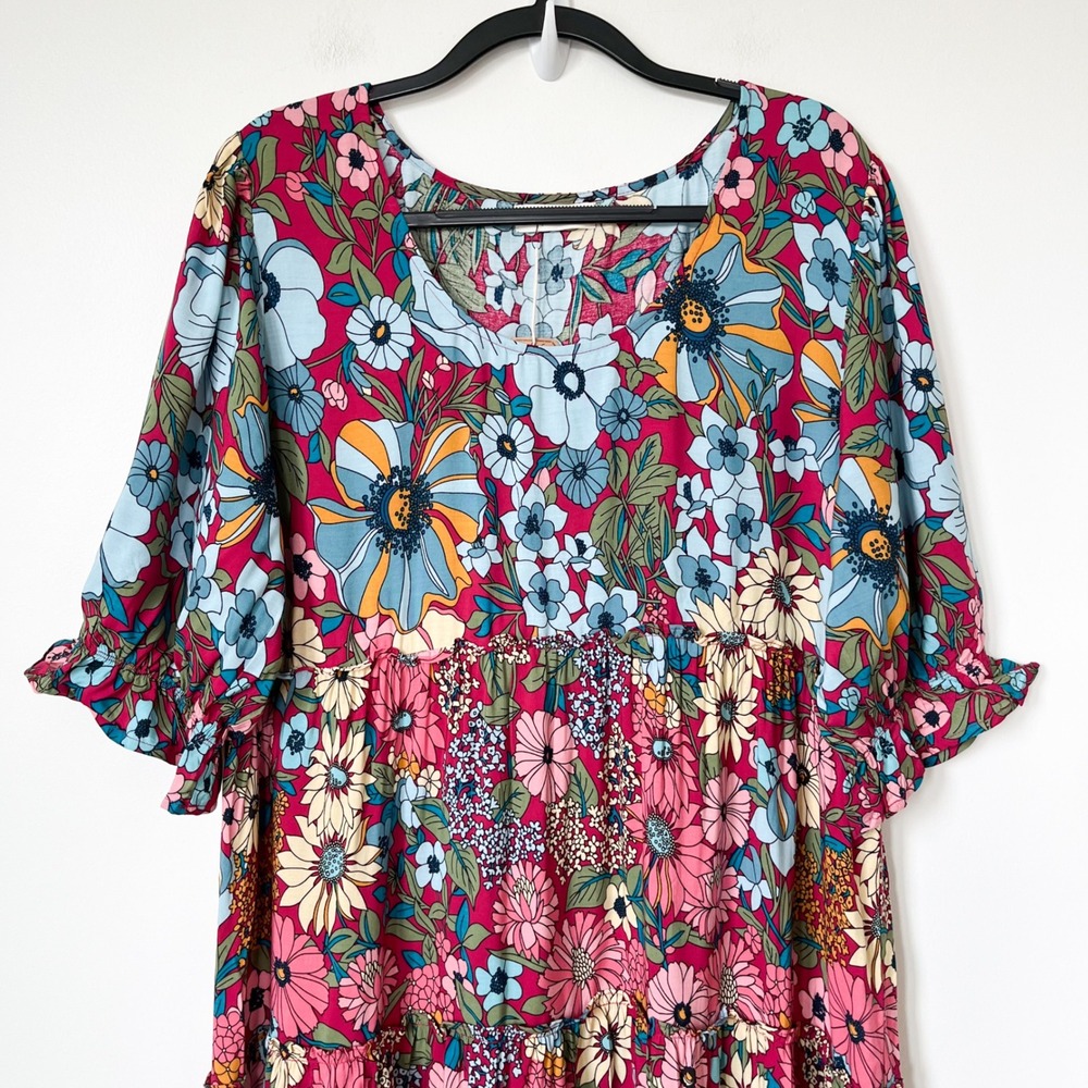 NEW Natural Life Collette Tiered Floral Maxi Dress Ruffle Womens XL Pink Blue - Picture 5 of 14